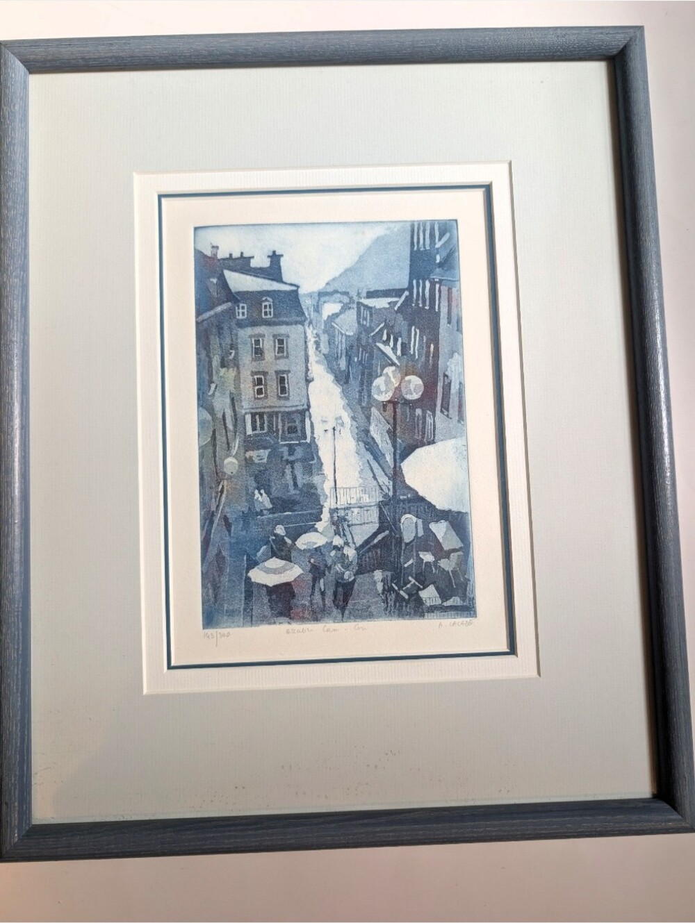 Blue Framed Street Scene Wall Art - Unbranded